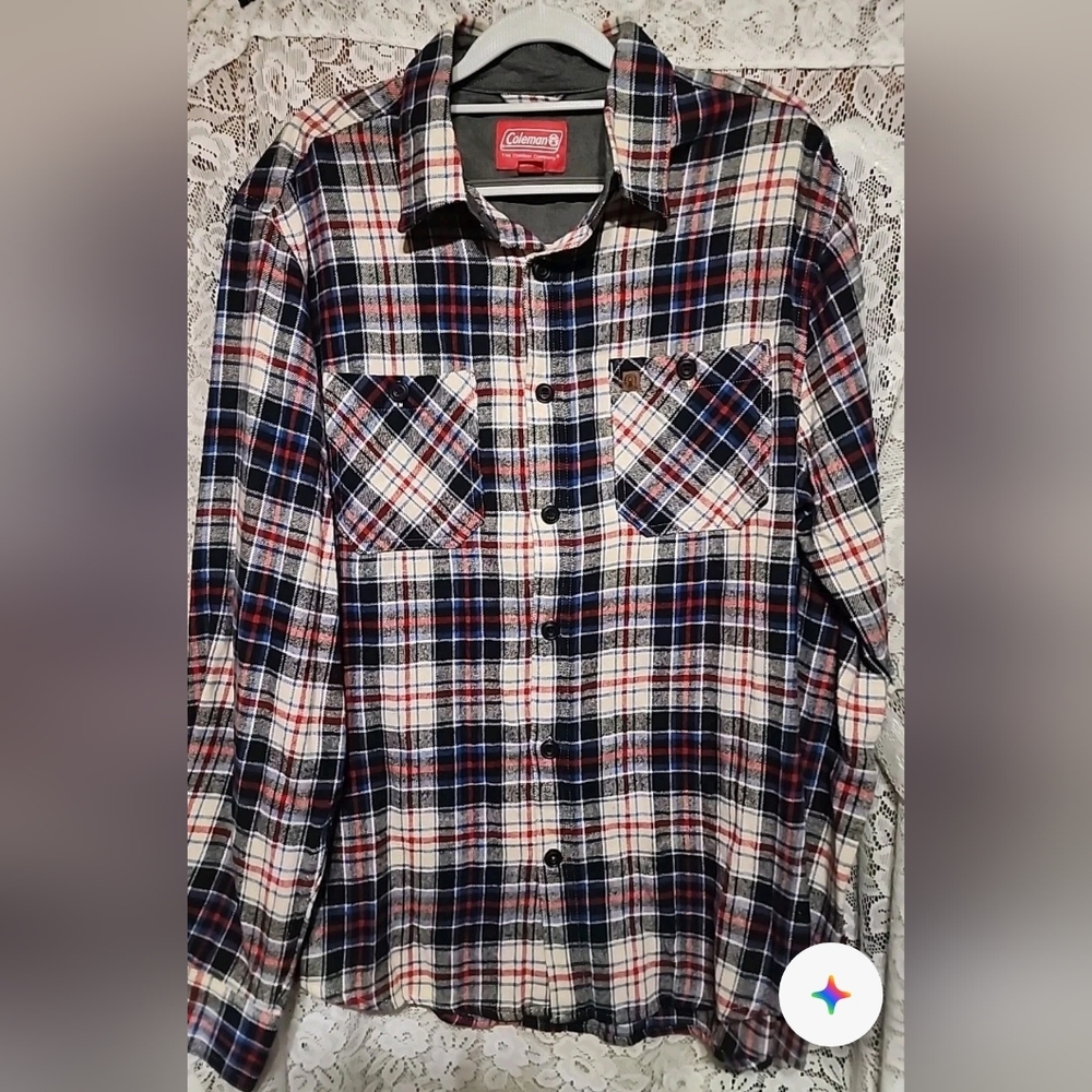 Coleman Men’s Large Plaid Flannel Shirt Button Front Long Sleeve Casual Outdoor